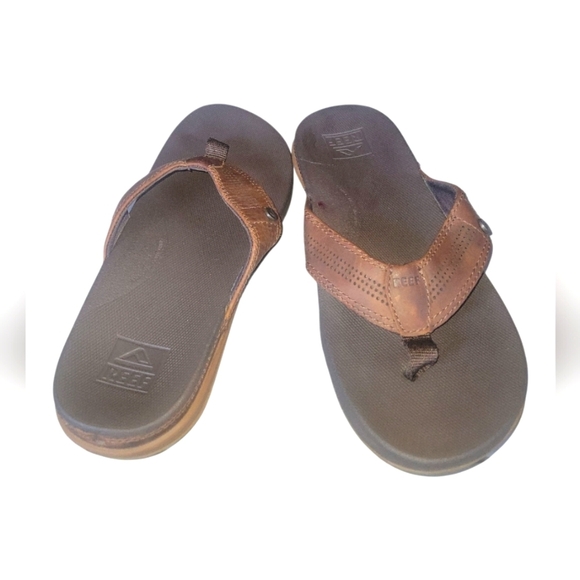 Reef Men's Brown Leather Cushion Lux Thong Flip Flops US 8 EU 40 - Picture 8 of 10
